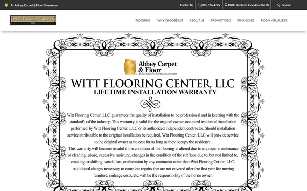Witt Flooring Center's Lifetime Installation Warranty