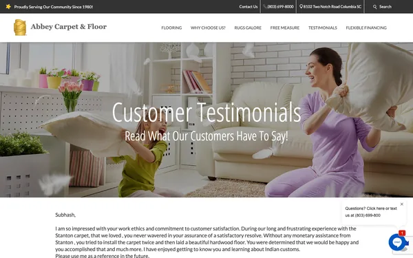 Testimonials – See What Customers Say About Abbey Carpet & Floor