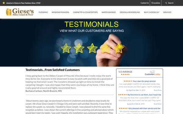 Testimonials – See What Customers Say About Giese's Abbey Carpet & Floor