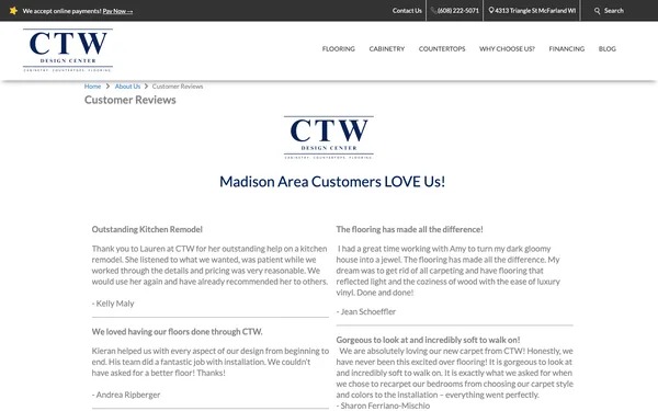 Customer Reviews | Flooring & Remodeling in Madison WI | CTW Design Center
